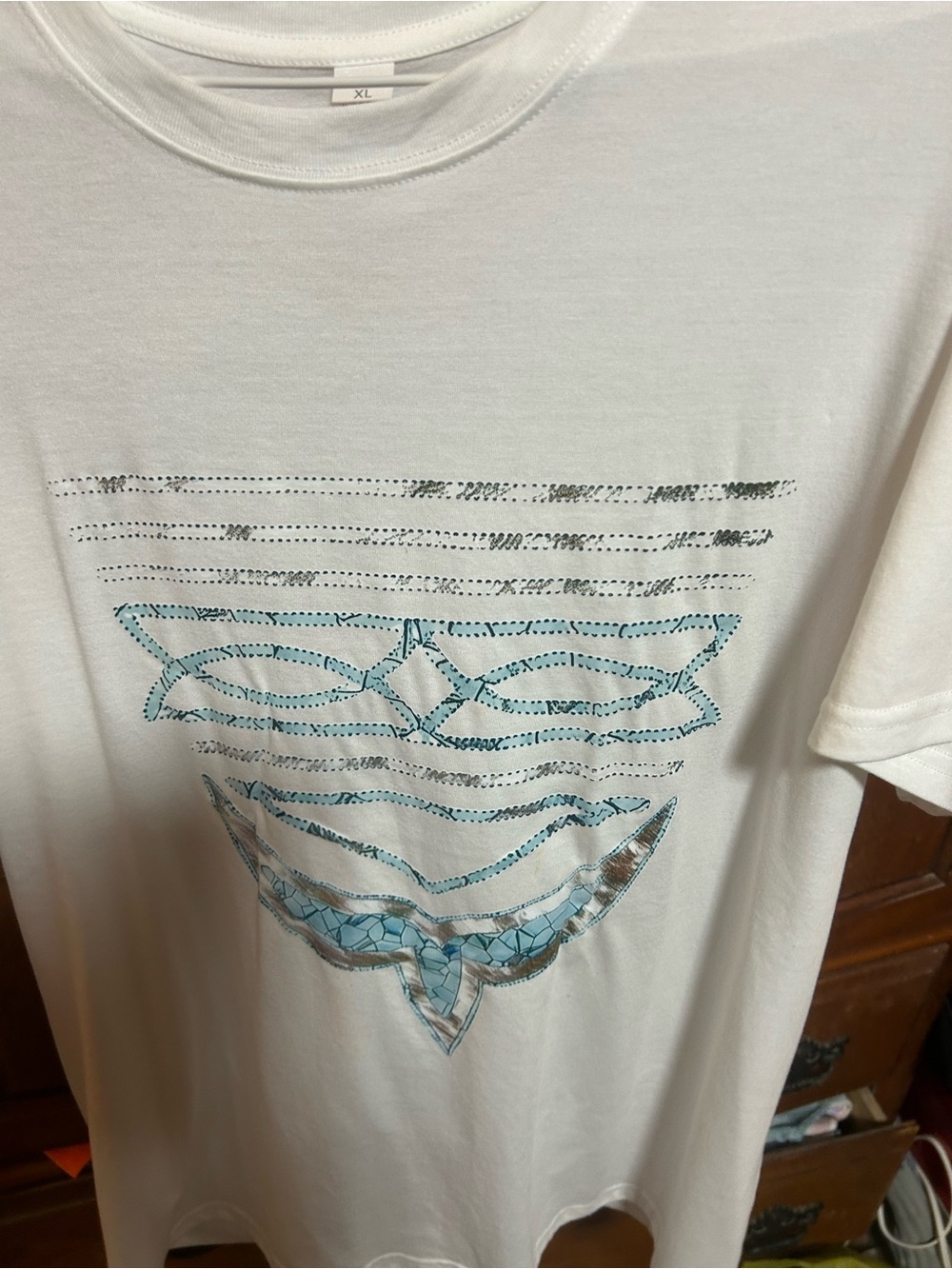 Women's White Graphic Tee with Teal Accent